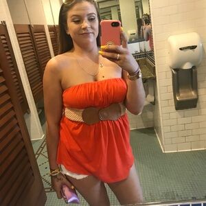 EUC large orange flowy tube top.
